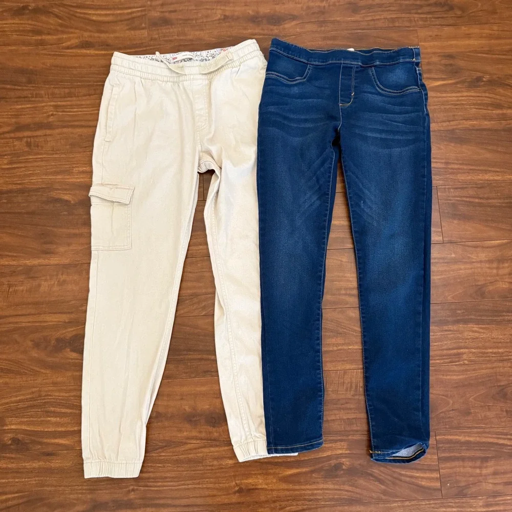 Levi's Girls Size 16 Lot 2 Khaki Cargo Joggers & Dark Wash Pull-On Jeggings